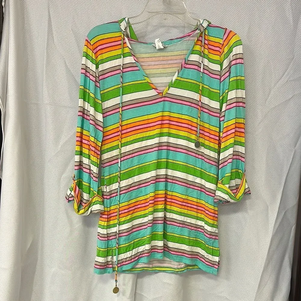 Trina Turk Green and Orange Tie Front Tunic